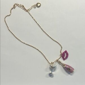 Betsey Johnson - Champagne Bubbles and Lips Charm Necklace
